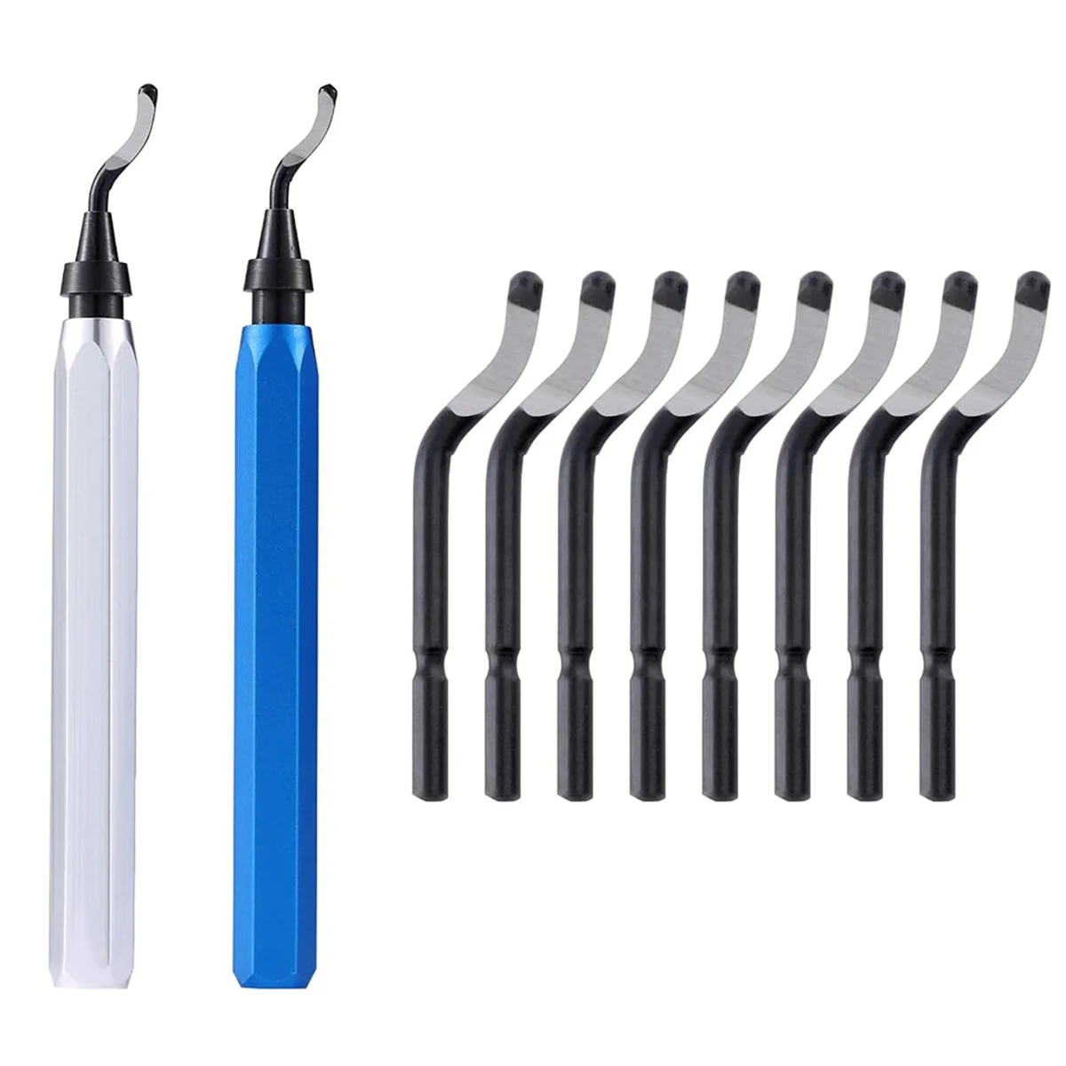 

2 шт. инструмент для снятия заусенцев + 10 шт. BS1010 лезвия из высокоскоростной стали для труб из металлической смолы, ПВХ, медь, пластик, 3D-печатные края