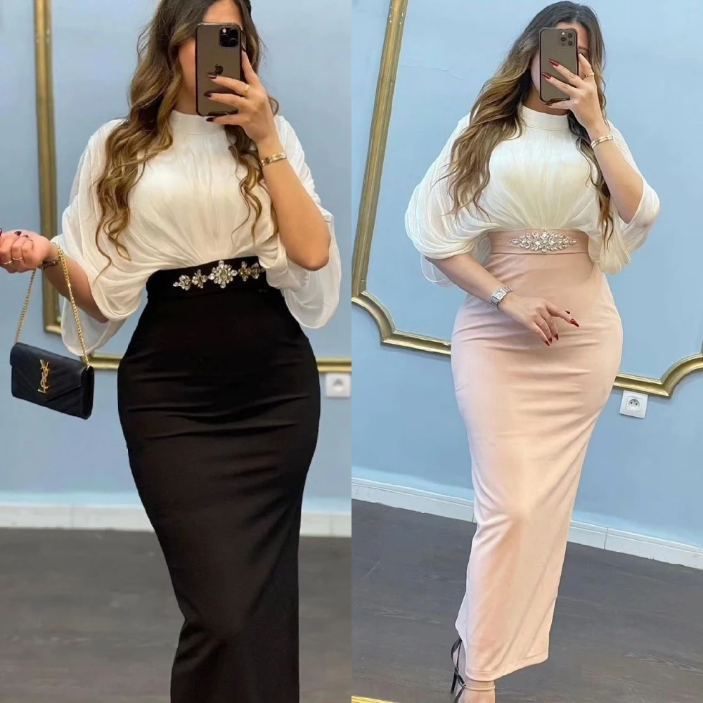 

High Quality Sexy Collar Mermaid Beading Satin Formal Occasion Gown vestido blanco vestidos para mujer gala