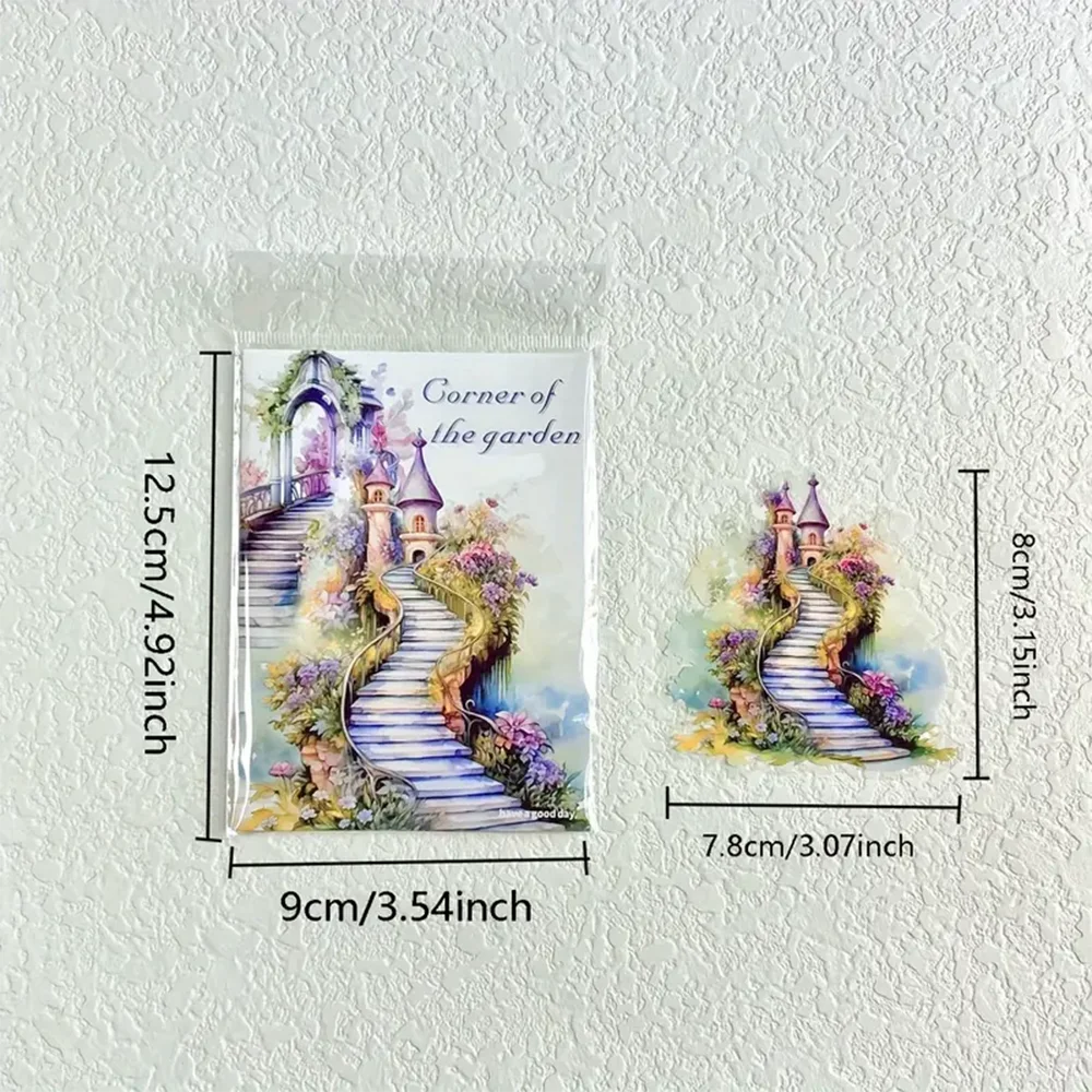 Juego de pegatinas de escena de jardín Retro, 180 Uds./6 paquetes, colores mezclados, pegatinas autoadhesivas reutilizables con acabado de microluz, adecuadas para