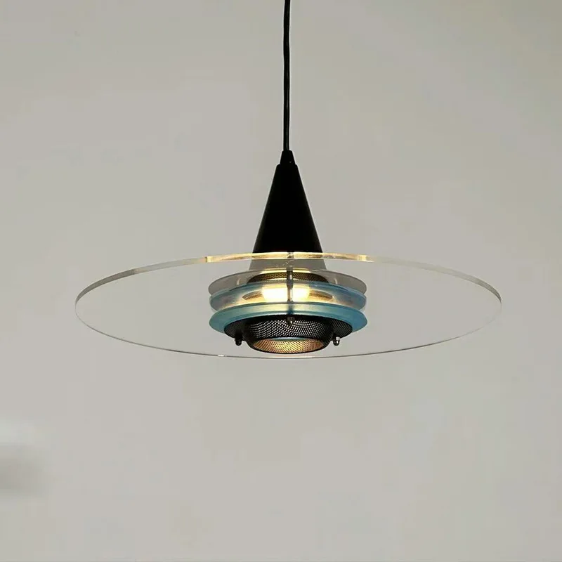 

Moden Rotundity Transparent Acrylic Pendant Light Wrought Iron Flying Saucer Chandelier Living Room Kitchen Bedroom Hanging Lamp