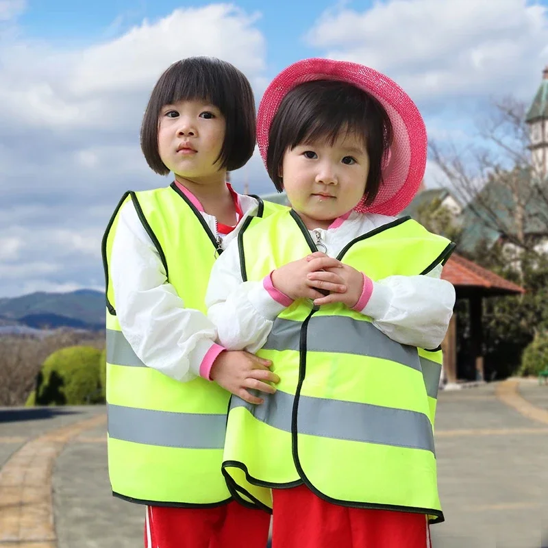 Chaleco reflectante fluorescente de alta visibilidad para niños, ropa de seguridad para exteriores