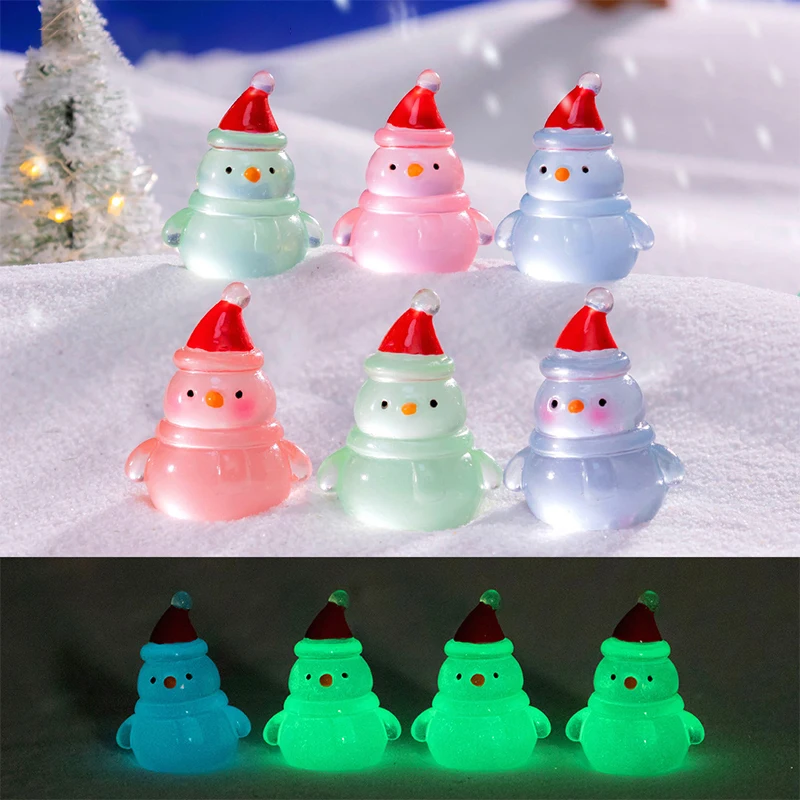 Mini Luminous Resin Christmas Snowman Ornament Glow In The Dark Miniature Figure Tiny Snowman DIY Dollhouse Decoration