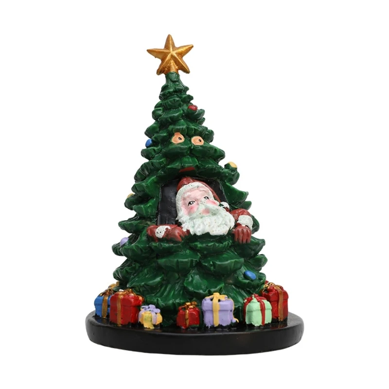 

N7MD Resin Mini Christmas Tree Figurine Table top Craft Festival Home Desk Decors