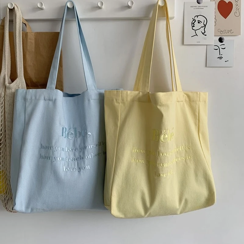 Простая студенческая сумка на одно плечо в литературном стиле с вышивкой в корейском стиле, повседневная холщовая женская сумка большой вместительности