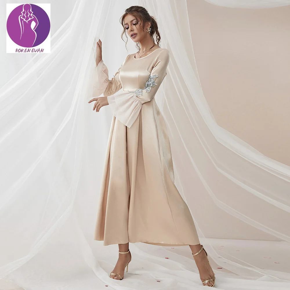 

2022 Maxi Dresses For Women Summer 2022 Muslim Abaya Wedding Dubai Fashion Beige Color Princess Sleeve