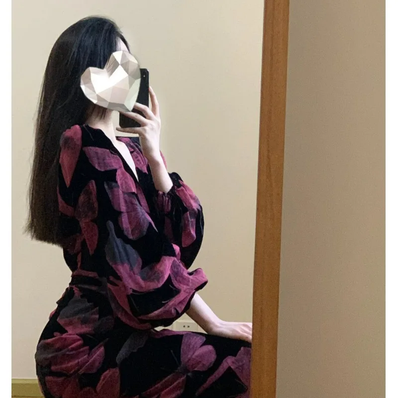 Ele Velvet Dr Donna Faionable Autunno Lungo Sve V-Ne Gonna aderente Ci Pendolarismo Spiaggia Data Casual H-ape Dr