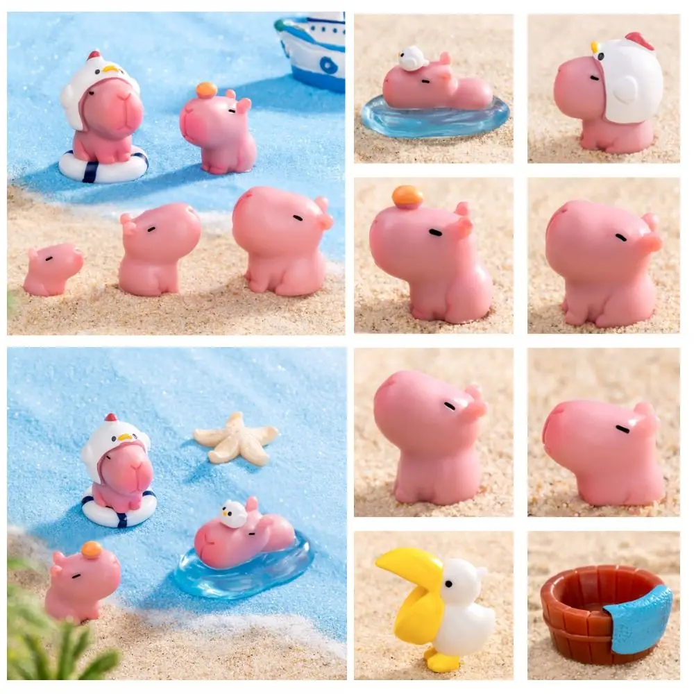 Resin Cartoon Capybara Statue Pink Accessories Miniature Capybara Figurines Bonsai Dollhouse Decoration Mini Animals Figurine