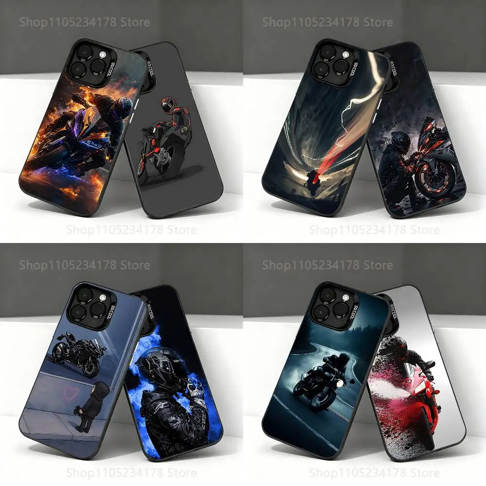 

Motorcycle Rider Phone Case For iPhone 17,16,15,14,13,12,11,Pro,XS,Max,Plus,Mini,SE4,E Black Matte Shockproof Cover
