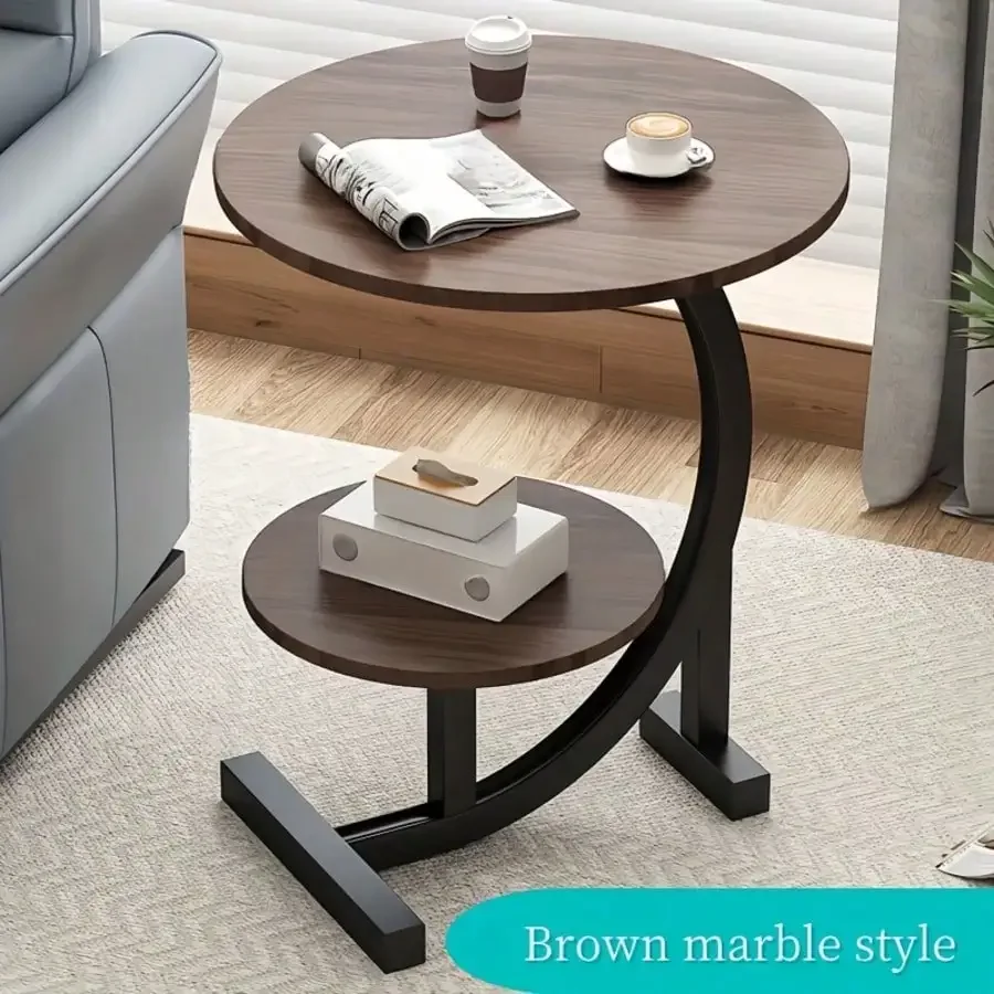 Simple Luxury Solid Wood Circular Coffee Table - Modern Double-Layer Sofa Side Cabinet, Creative Lightweight Luxury Side Table, Chic And Simple Living Room Circular Coffee Table, Suitable For Bedroom, Balcony, Living Room And Kitchen Leisure Tables