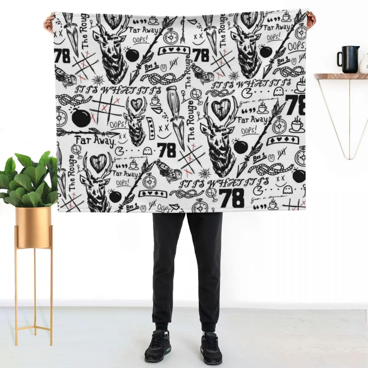 Lovely Tattoos Throw Blanket funny gift valentine gift ideas Hairy Shaggy Luxury Designer Polar Blankets