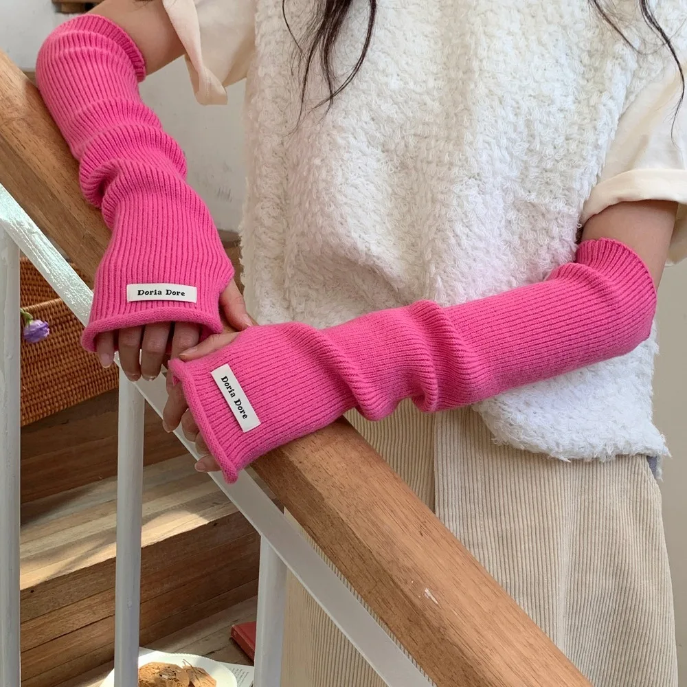 Hand Covers Korean Style Knitted Warm Sleeves Hole Y2k Long Fingerless Sleeves Spicy Girl Sweet Warm Arm Covers Cycling