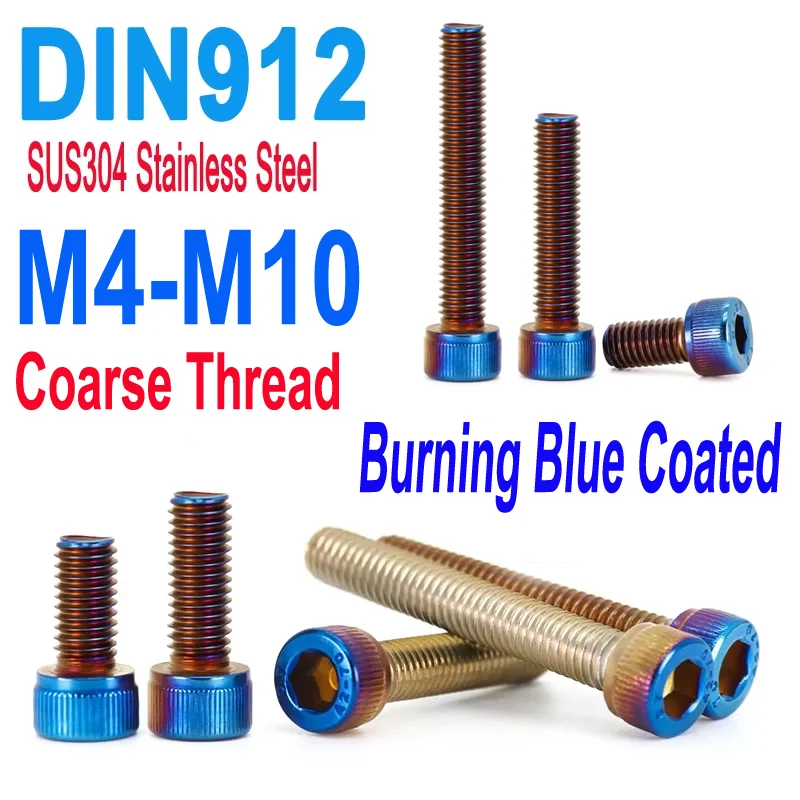 DIN912 SUS304 Burning Blue Plated Hex Socket Cap Head Screws (M4-M10) | Allen Key Bolts
