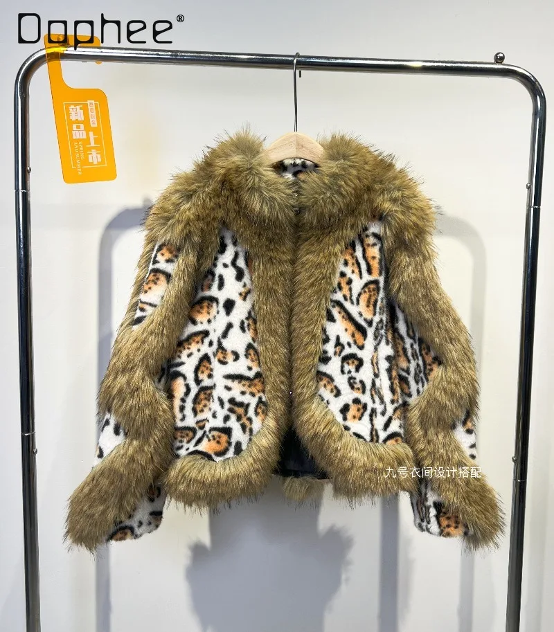 Europe Station Winter New Fashion Leopard Print Mink Fur Coat Women Loose Warm Versatile Overcoat Trendy High End Faux Fur Coat