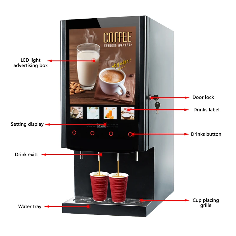 40S SUPIN Economical 4 Flavours Hot Instant Coffee Machine Commercial Fully Automatic Milk Tea Vending Machine