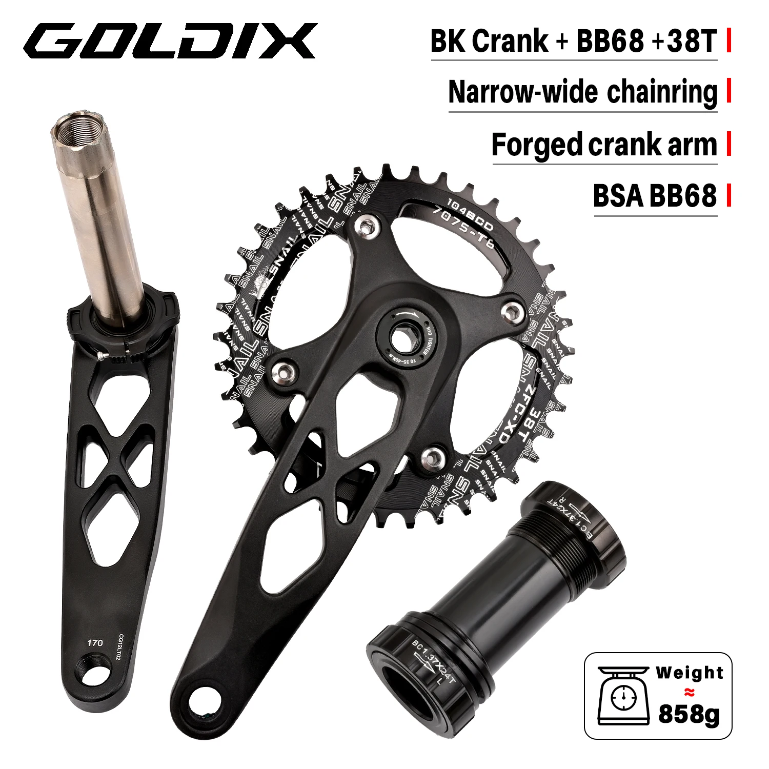 GOLDIX MTB Crankset Forged Aluminum Alloy 104BCD Narrow Wide Chainring 170mm High Strength Mountain Bike Bicycle Cycling Parts