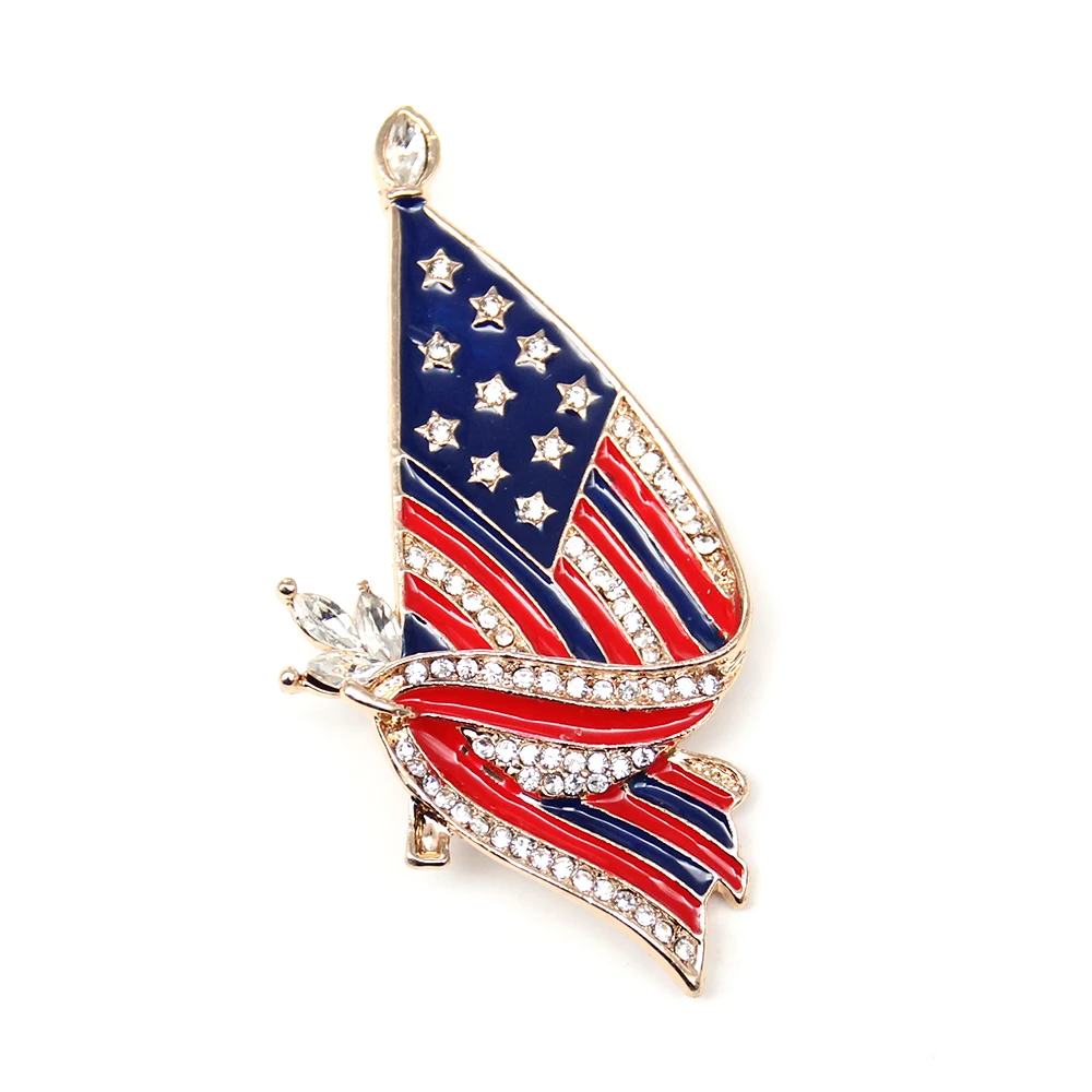 

Vintage Enamel Rhinestone USA Stars Flag Pin American Flag Patriotic Brooch