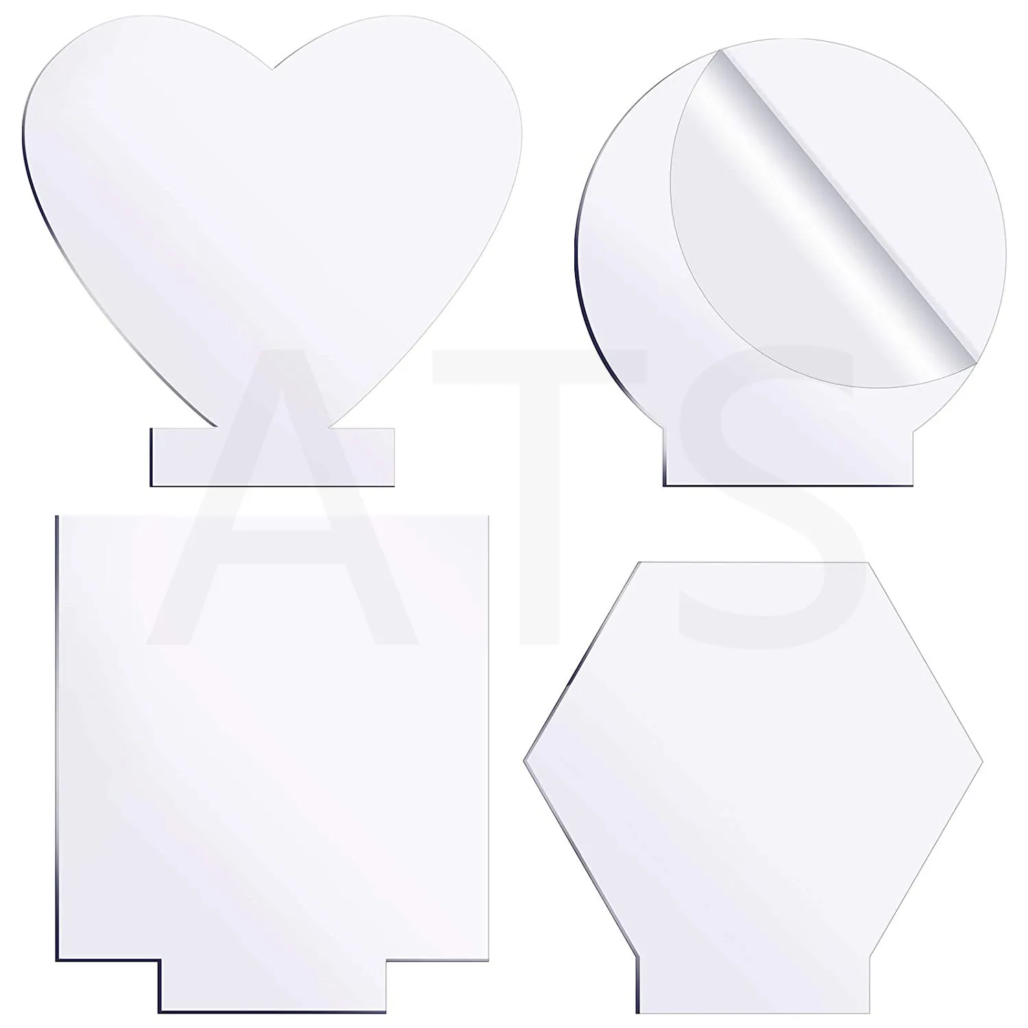 4 Pcs Different Clear Acrylic Sheet Round  Square  Heart  Pentagon Panel Thick 3.8 mm Acrylic Board Cast Acrylic for DIY Display