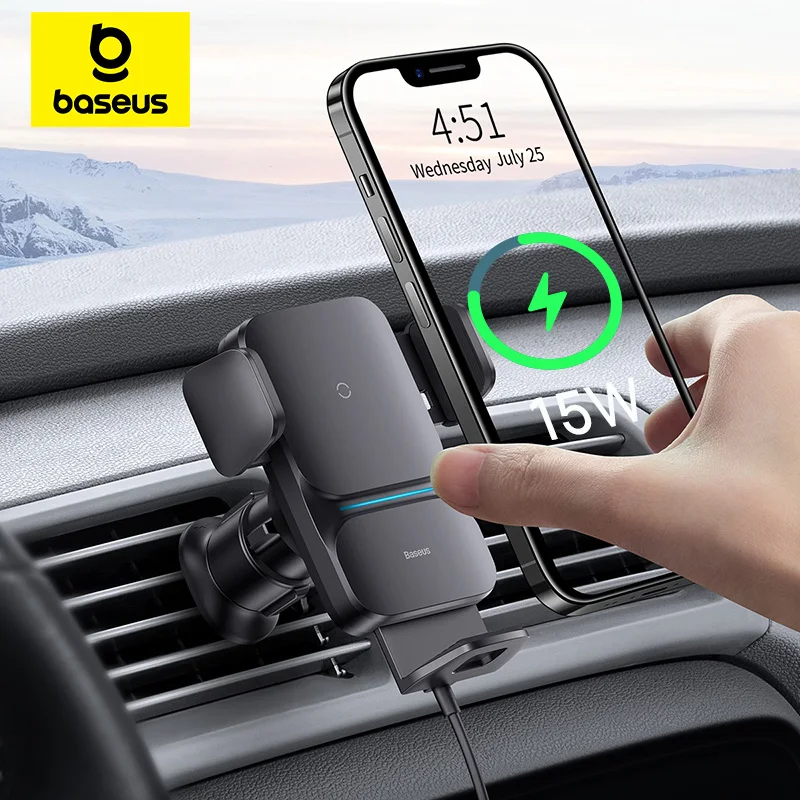 

Baseus Car Phone Holder 15W QI Wireless Charger for iPhone Samsung Xiaomi Fast Charging Car Mount Telephone Holder Car Accessory