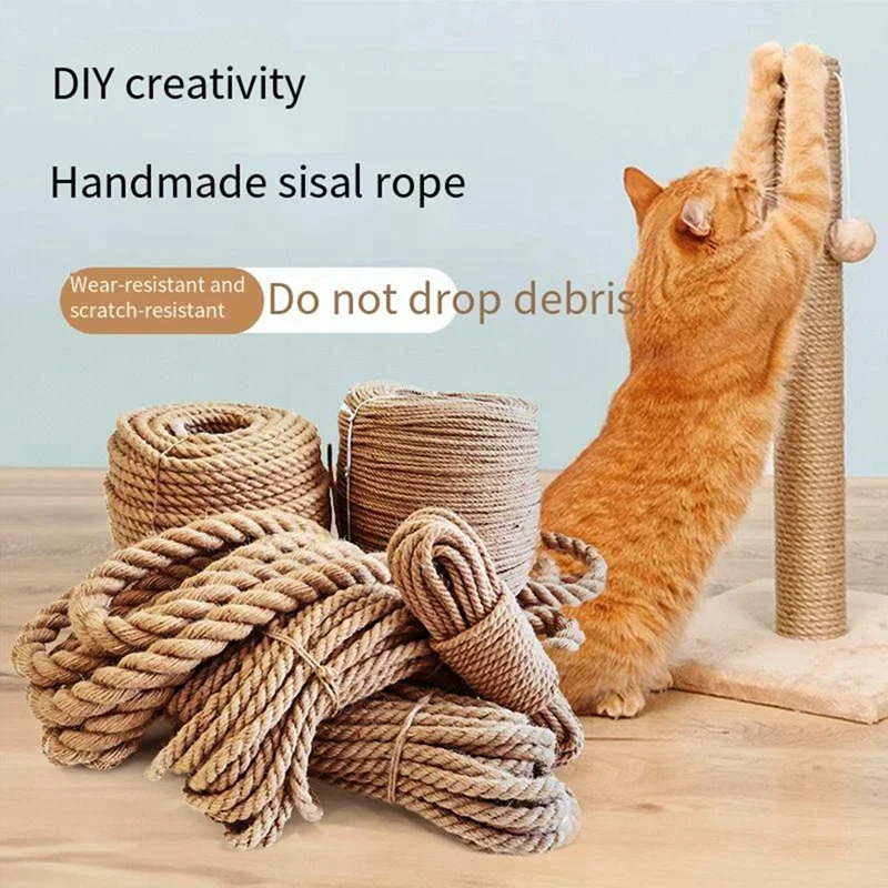 Rascador de gato de cuerda de Sisal Natural de 4mm 20/50M, Protector de muebles DIY y juguete acondicionador de garra, para árboles de gato, postes y marcos de escalada