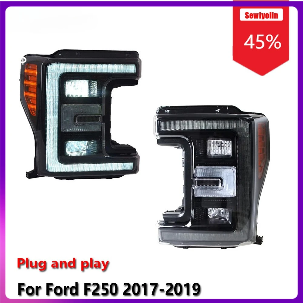 

Автомобильные светодиодные фары в сборе для Ford F250 2017-2019, противотуманные фары DRL, стоп-сигнал поворота Plug and Play