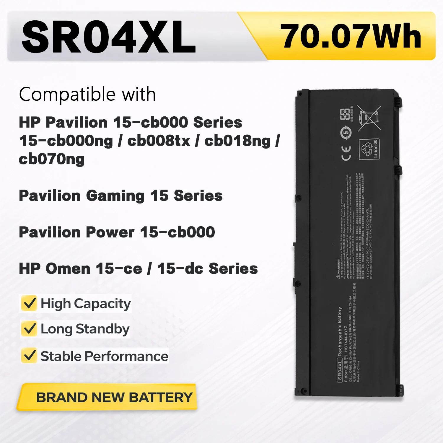 

Аккумулятор PowerHub SR04XL для ноутбуков HP Omen 15-ce000, 15-dc0000, Pavilion Gaming 15, 15-cb000 Series, 15.4V, 70.07Wh