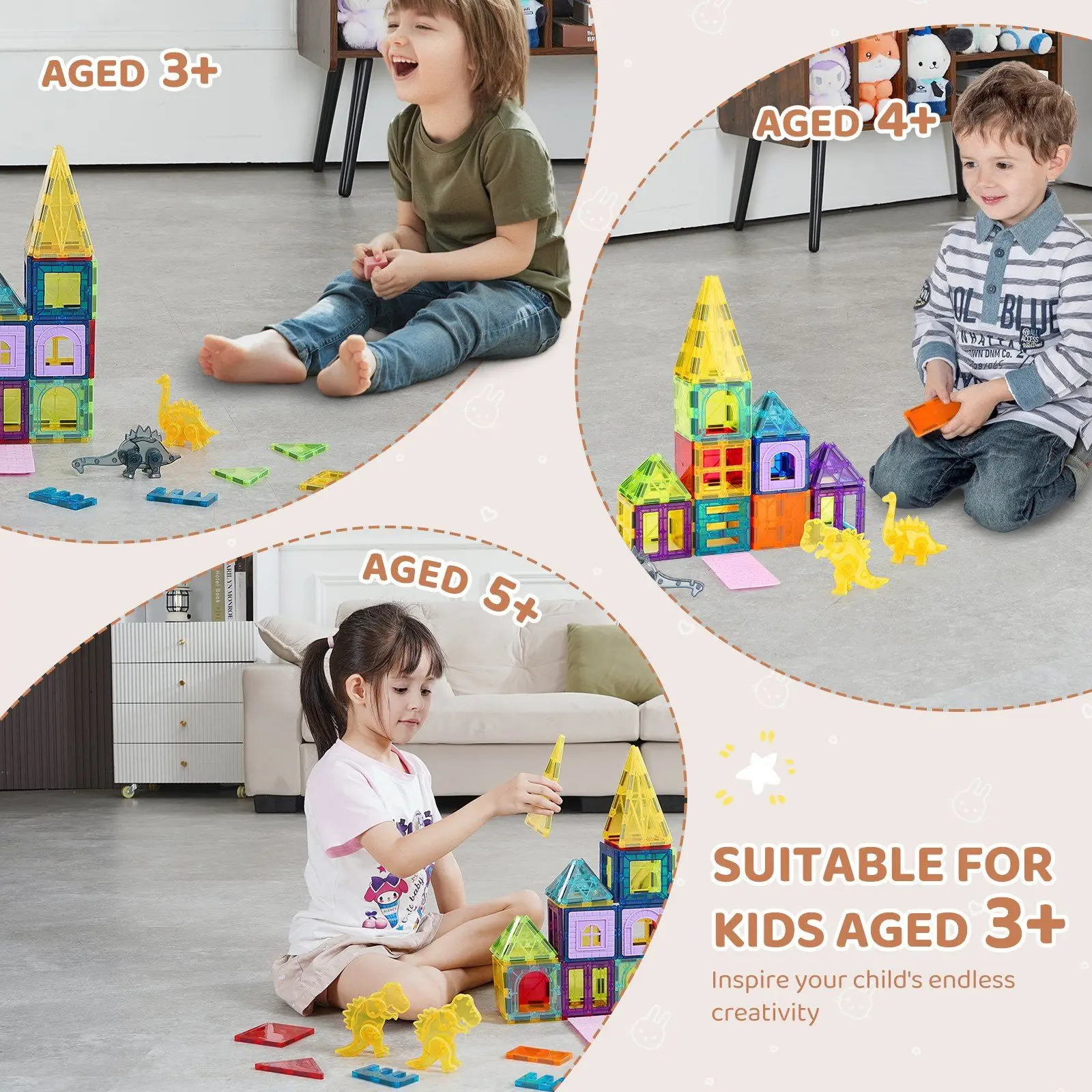 Magnetic Tiles Magnetic Building Toy 56 PCS Magnet Blocks for Kids 3D Set