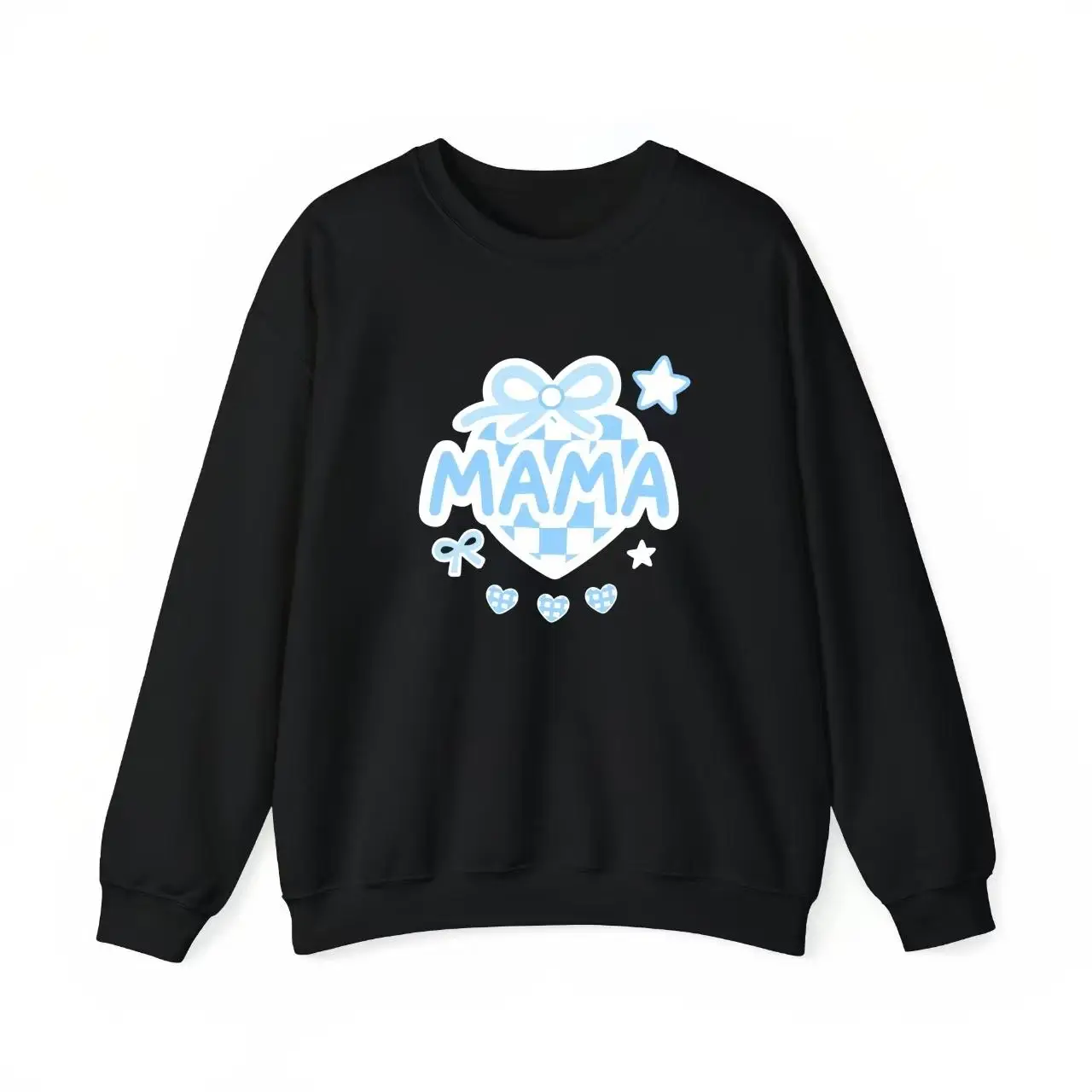 

Cute "MAMA" Graphic Pullover Sweatshirt, Blue Checkered Heart Crewneck, Casual Long-Sleeve Jumper for Mother's Day Gift