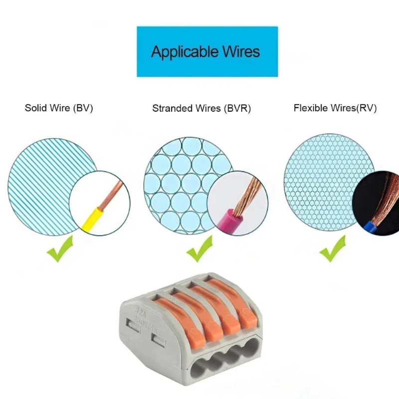 50pcs 28-12 AWG Lever Wire Electrical Connectors 2/3/5 Port Conductor Combination Insulated Terminals Quick Disconnect