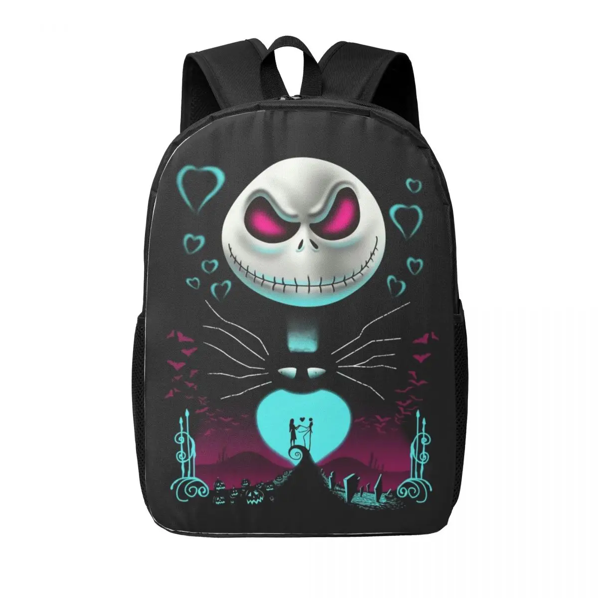 Mochilas personalizadas Jack Skellington para meninos e meninas, pesadelo antes do Natal, escola, faculdade, bolsa de viagem, bookbag, cabe 15 
