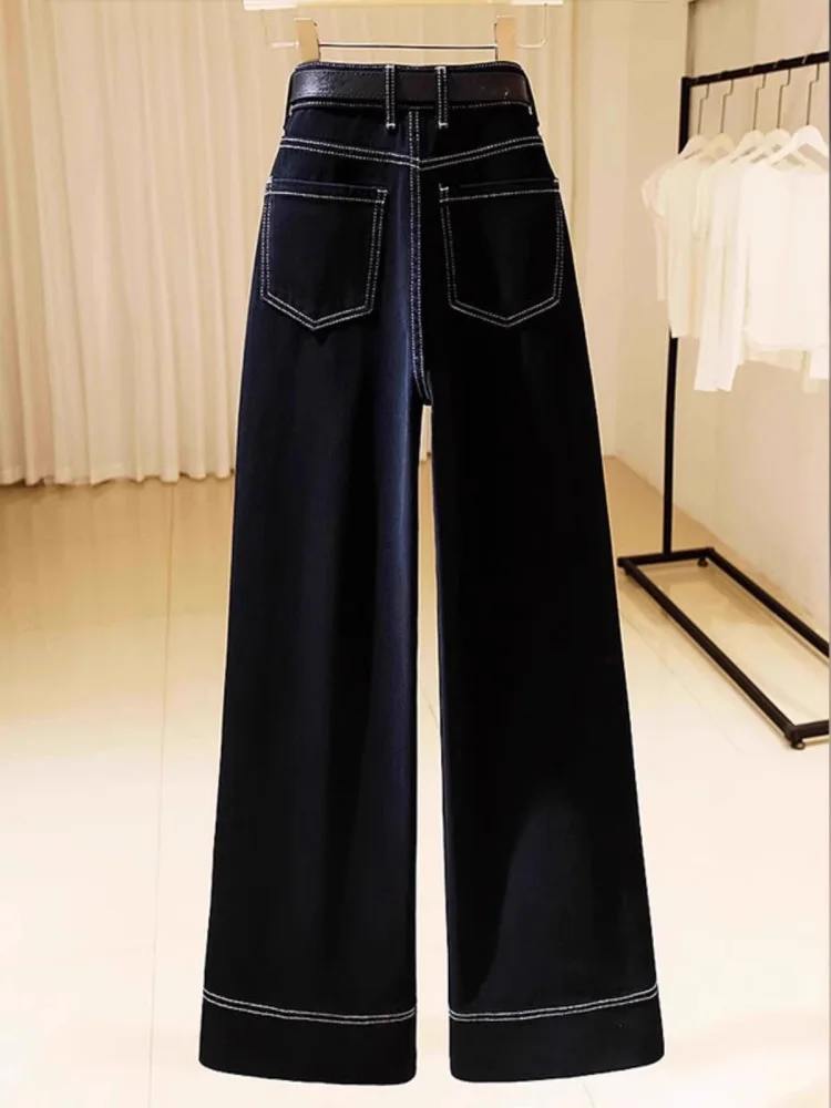 Pantaloni a taglio dritto a gamba larga a vita alta Pantaloni dimagranti casual in colore profondo primaverile da donna ular quest'anno