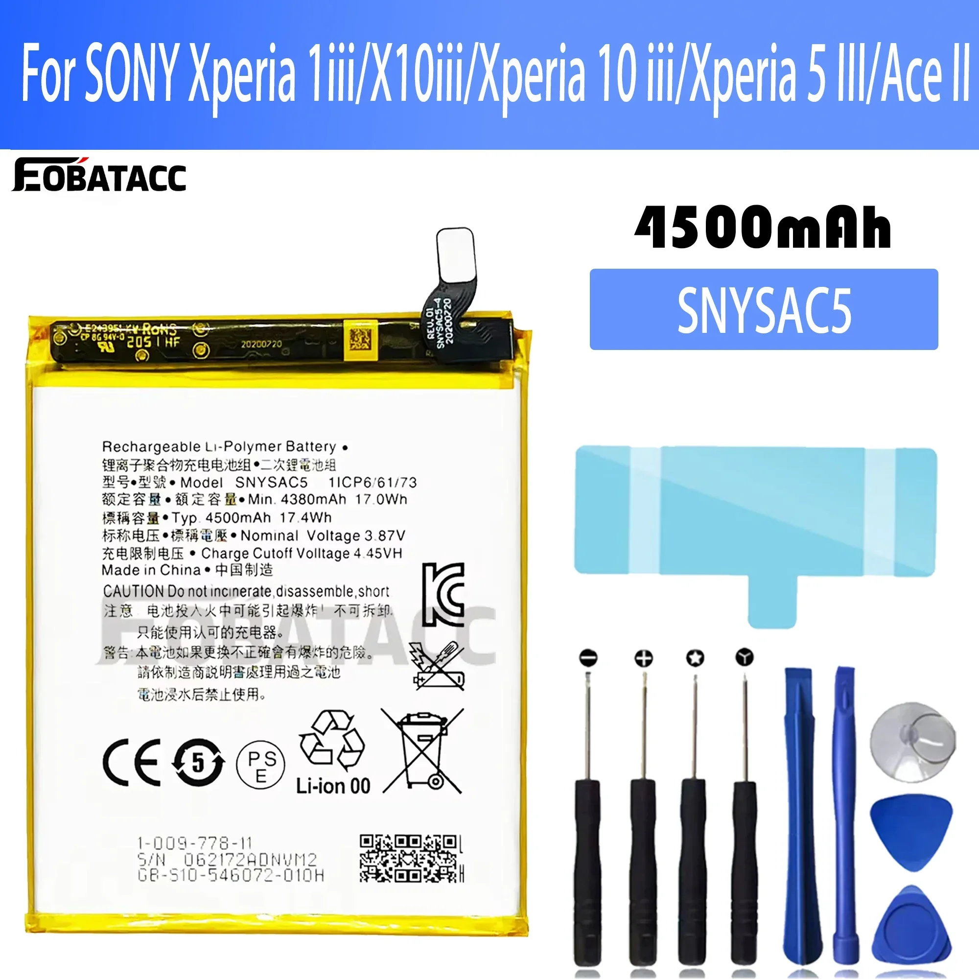 

100% New Original Battery SNYSAC5 For Sony Xperia 1iii/Xperia 1/X10iii/Xperia 10 iii/Xperia 5 III/Ace II Battery + Free Tools