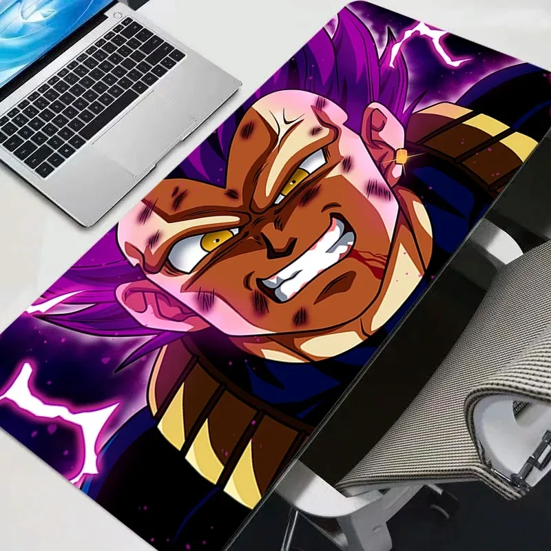Vegeta Dragon Ball Z Großes Mauspad, Teppich, Laptop, PC, Gamer, Tastaturmatte, XXL-Mauspad, Rand, weiße Quaste, Gummi, DBZ-Tischmatte