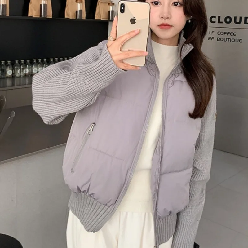 

Корейская версия 2025 года, новый трансграничный женский вязаный свитер на молнии, хлопковая куртка на осень и зиму, короткий стиль, стоячая