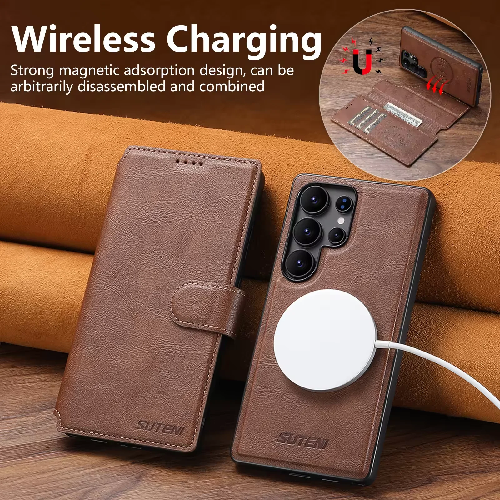 

Роскошный флип-чехол-кошелек Magsafe, кожаный чехол, магнитный чехол для телефона, бампер для Samsung Galaxy S25 Ultra S24 S23 S22, карман для карт