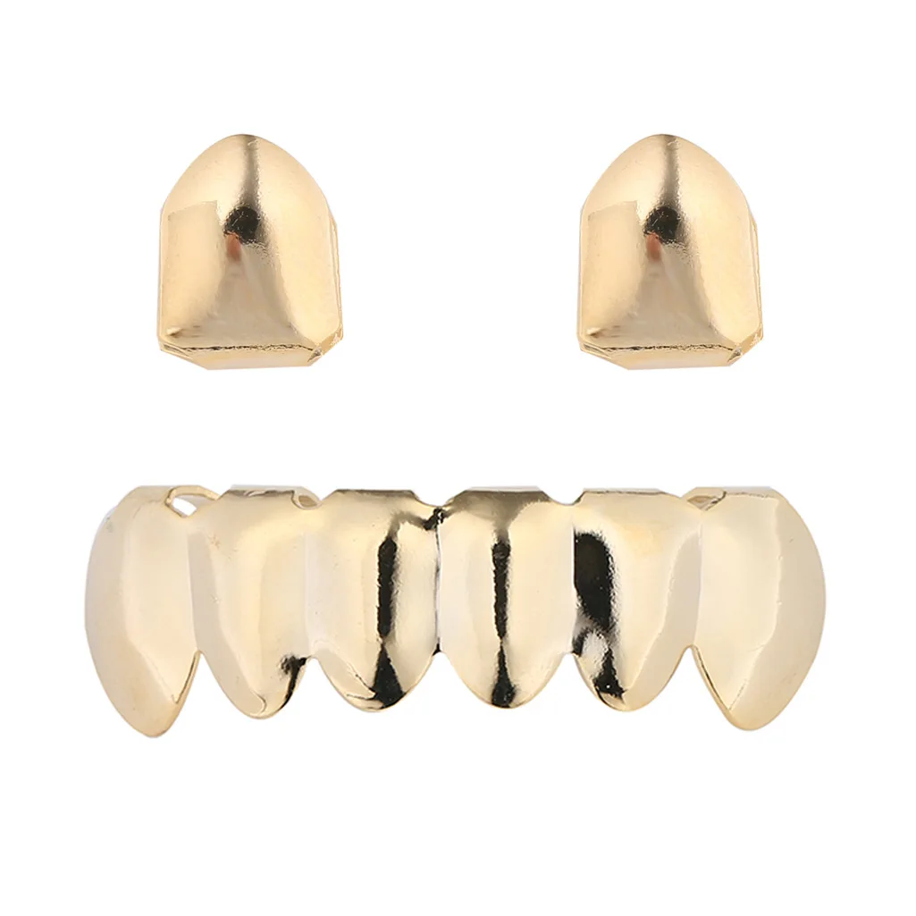 1set Hip Hop Teeth Grillz Gold Plated Dental Grills Rock Tooth Grillz Caps Crystal Teeth Caps Halloween Vampire Tooth Gift