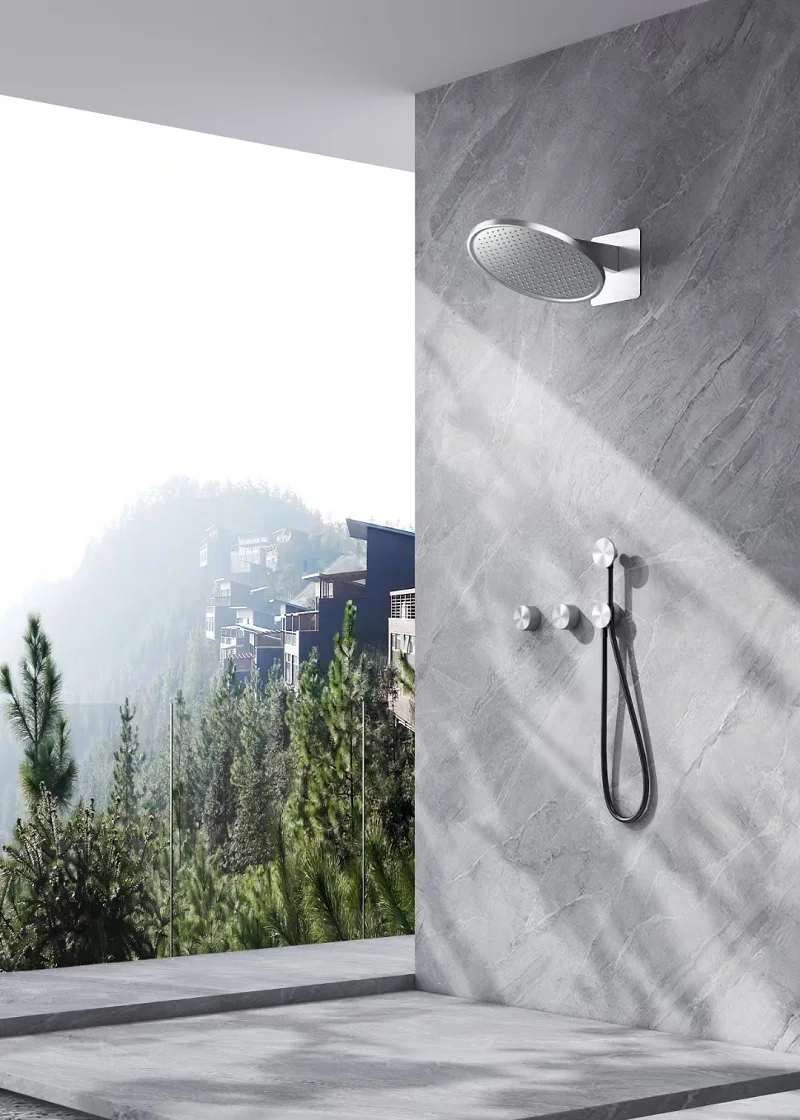 Luxury Minimalist Recessed Shower set Solid brass High-end Concealed Shower Mixer Faucet set,Brushed Nickel Copper,Brushed Grey
