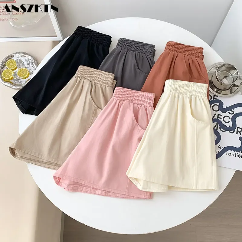 ANSZKTN Summer new women's shorts casual loose student straight tooling slimming pure cotton pants