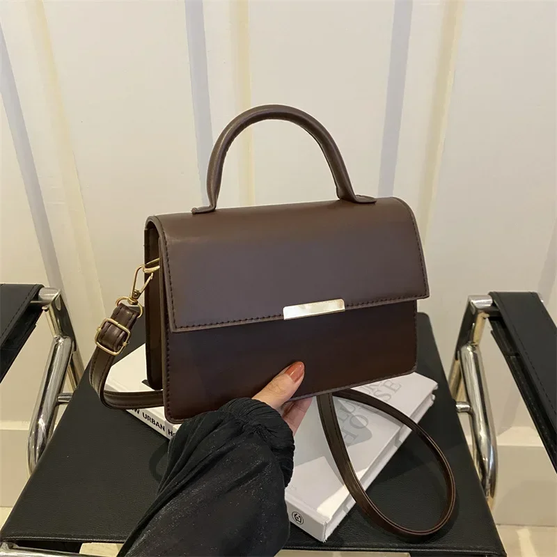 Solid color small fresh temperament commuter small bag women's handbag simple messenger bag shoulder small square handbag