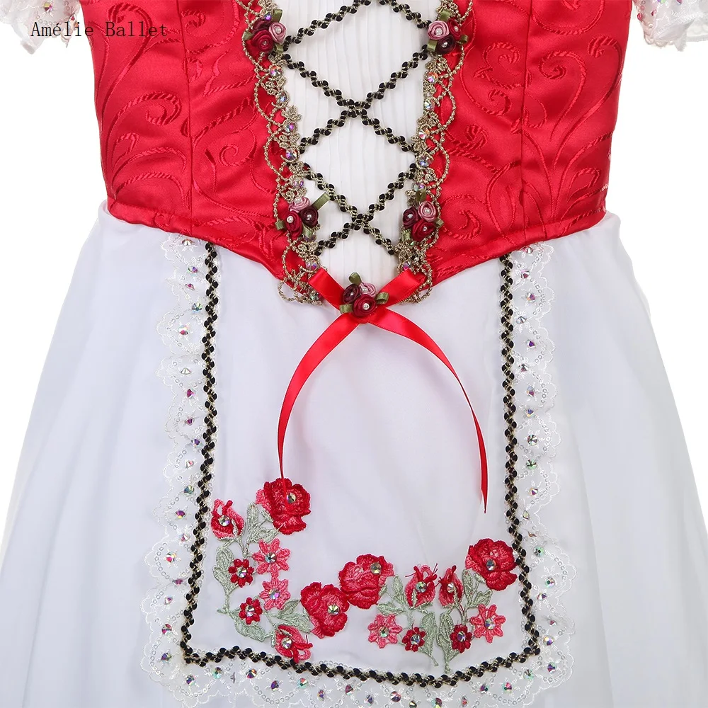 B24124 مخصص قصيرة الأكمام الأحمر المهنية رومانسية طويلة الباليه توتو أداء أزياء الرقص