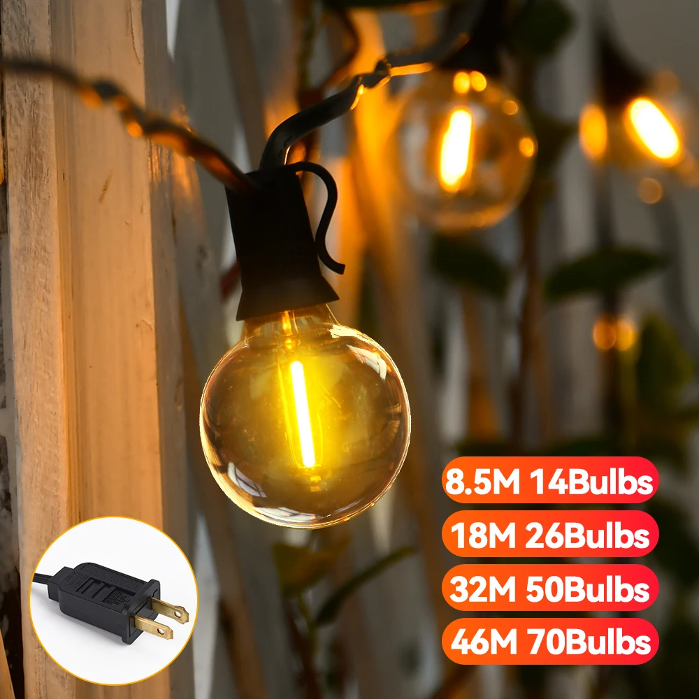 60FT 102FT Christmas Decorations G40 Festoon String Lights Wedding Party Garden Garland Outdoor Decoration String Lights