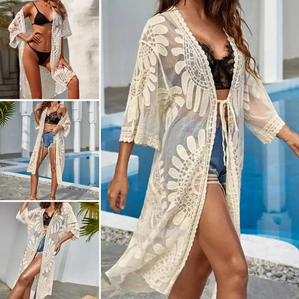 Sexy Ademende Sneldrogende Zomer Strandbedekking Met Halve Mouwen Perspectief Vrouwen Bikini Cover Up Dameskleding