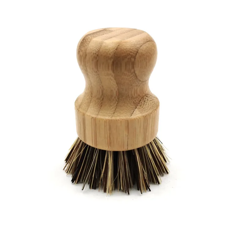 Kitchen cleaning brush Sisal hemp rough palm short handle round dish brush Dish washing brush Bamboo wood pot brush