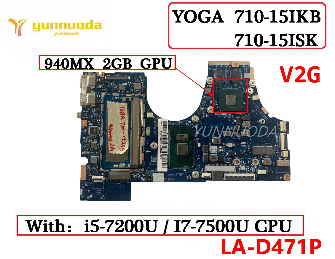 BIUY2 LA-D471P for Lenovo Ideapad YOGA 710-15IKB Laptop motherboard With I5-7200U 940MX 2GB 100% tested goo