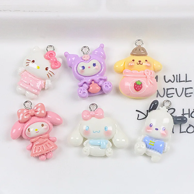 Sanrio Resin Anime Pendant Cute Kuromis Melodys Pochaccos Bright Face Zipper Buckle Pendants DIY Accessories Children's Toy Gift