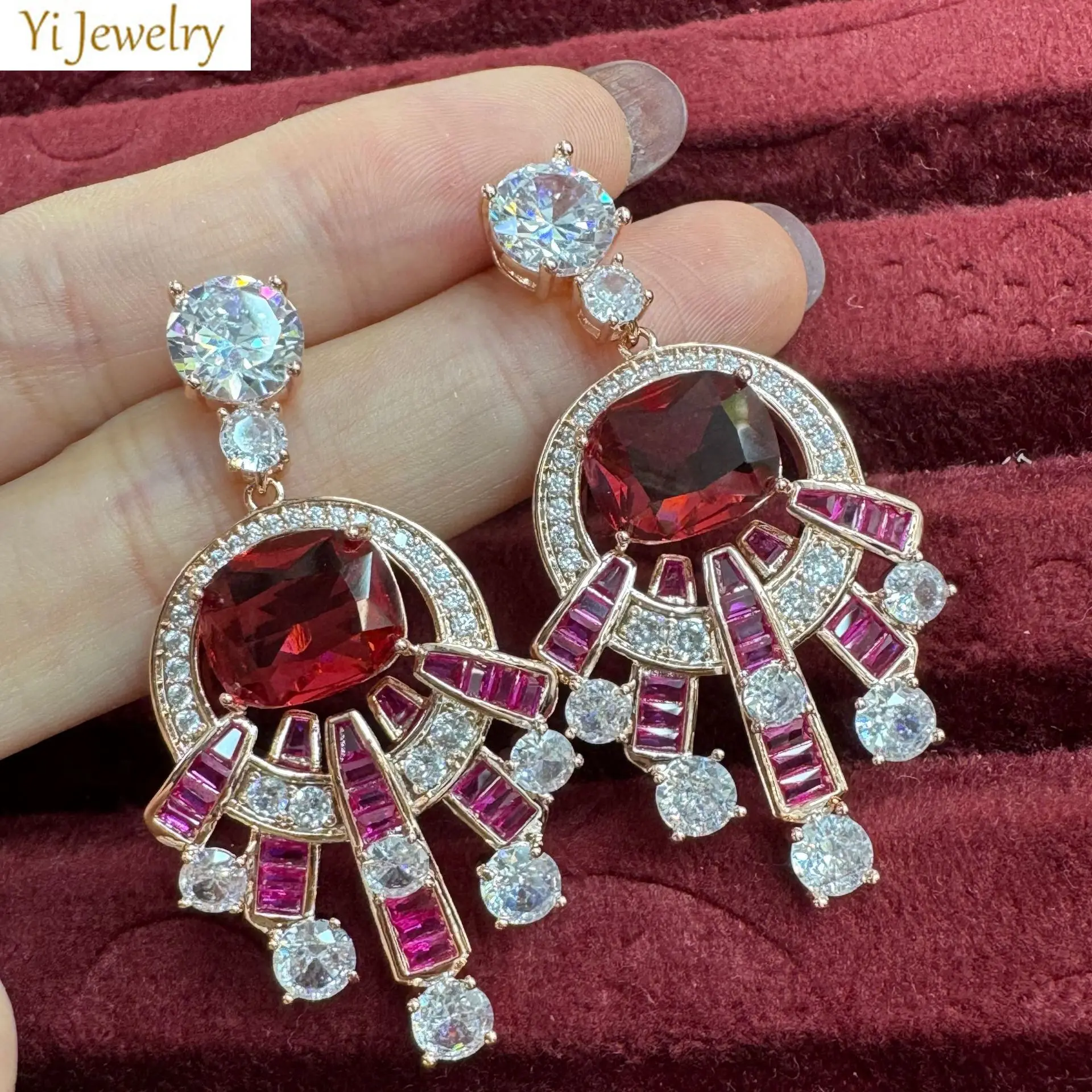 

green fushia blue zirconia classy earrings for women luxury jewelry dinner party gown dangling earrings anniversary gift