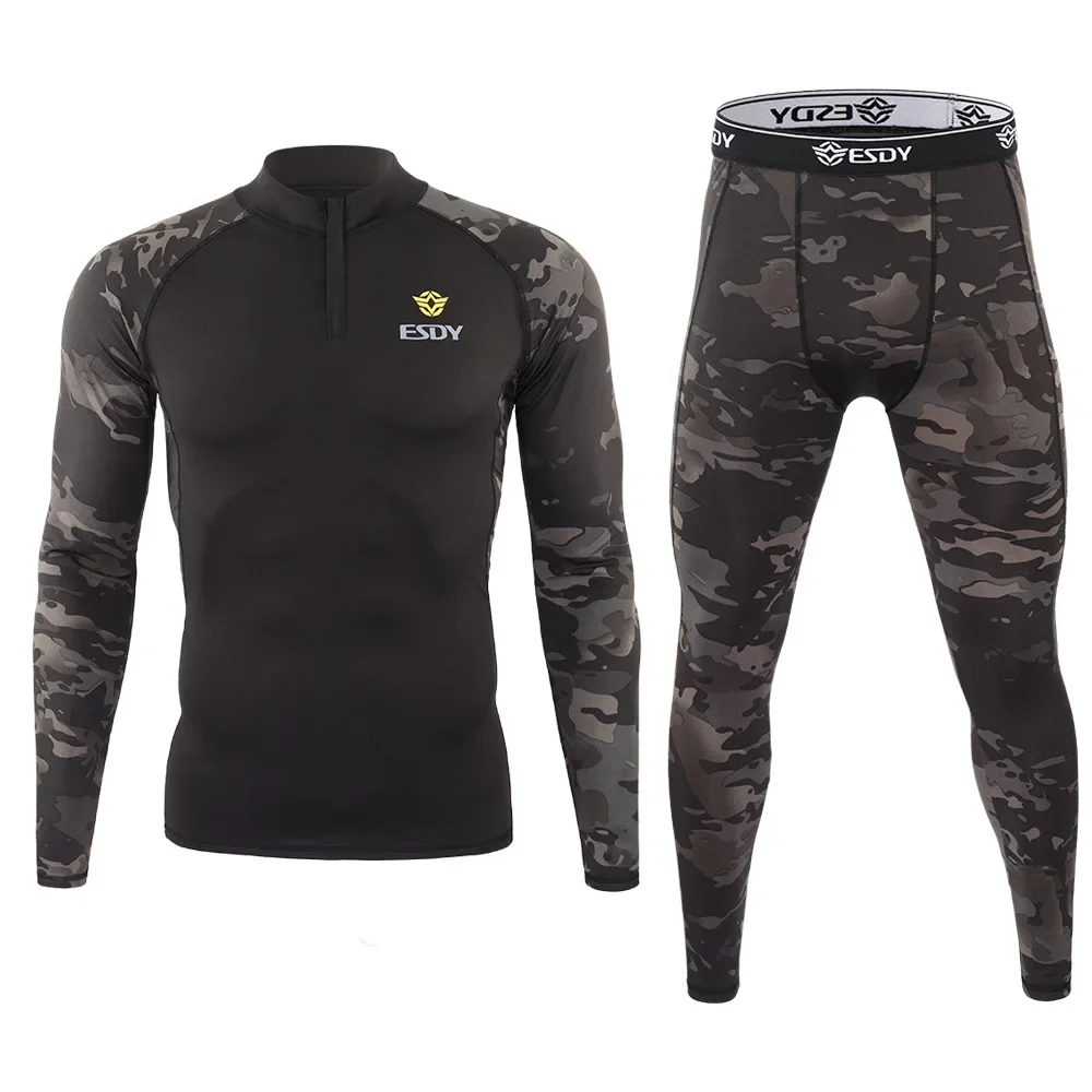

Outdoor Sports Camo Thermal Underwear Men's Winter Fleece Compression Shirt Tights Suit Training Fitness Hiking Hunting Clothes