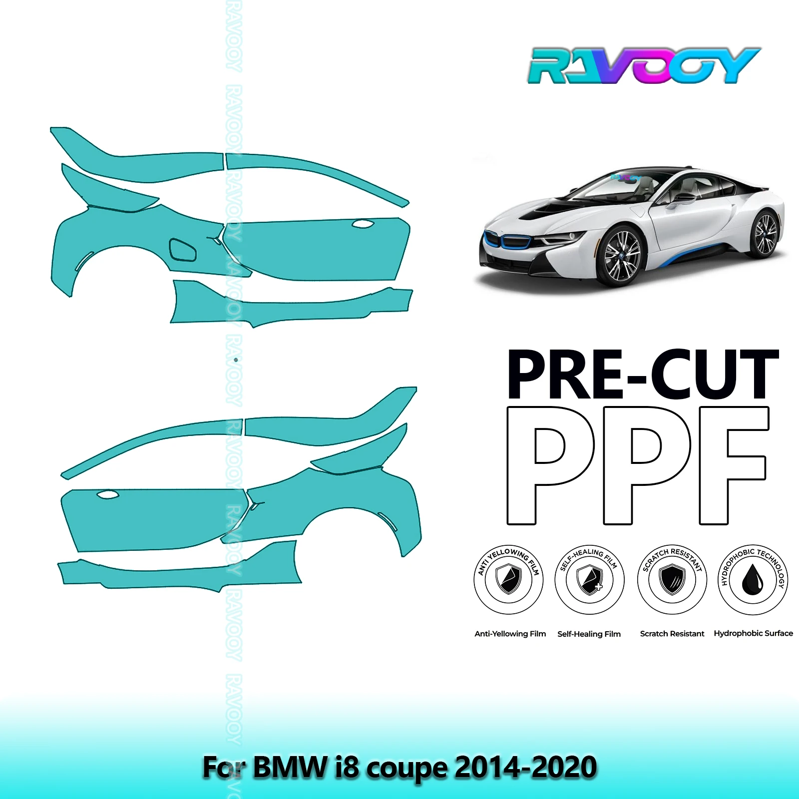 

For BMW i8 coupe 2014-2020 8.5mil Clear Matte Pre-Cut PPF Door & A/B Pillar Kit TPU Paint Protection Film Set