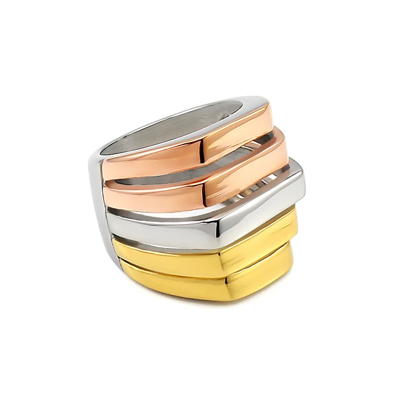 Fashion Wide Big Punk Rings for Women Arched Shape Tri color Stainless Steel Rings 2cm Unusual Wedding Party Rings Accessories