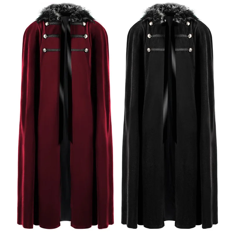 

loween Vintage Woolen Coat Pure Color Cape Collar Woolen Cloak Outerwear Performance Costume Street Sle Long Length