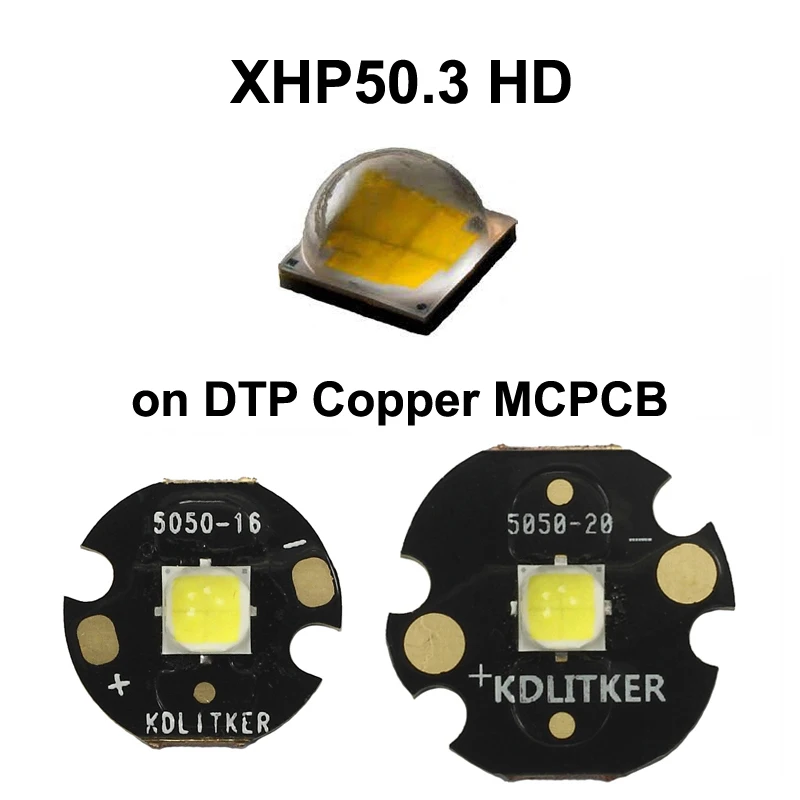 

XHP50.3 HD 18W 2320 Lumens 6500K 4000K 3000K SMD 5050 LED Emitter on KDLitker DTP Copper MCPCB Bead